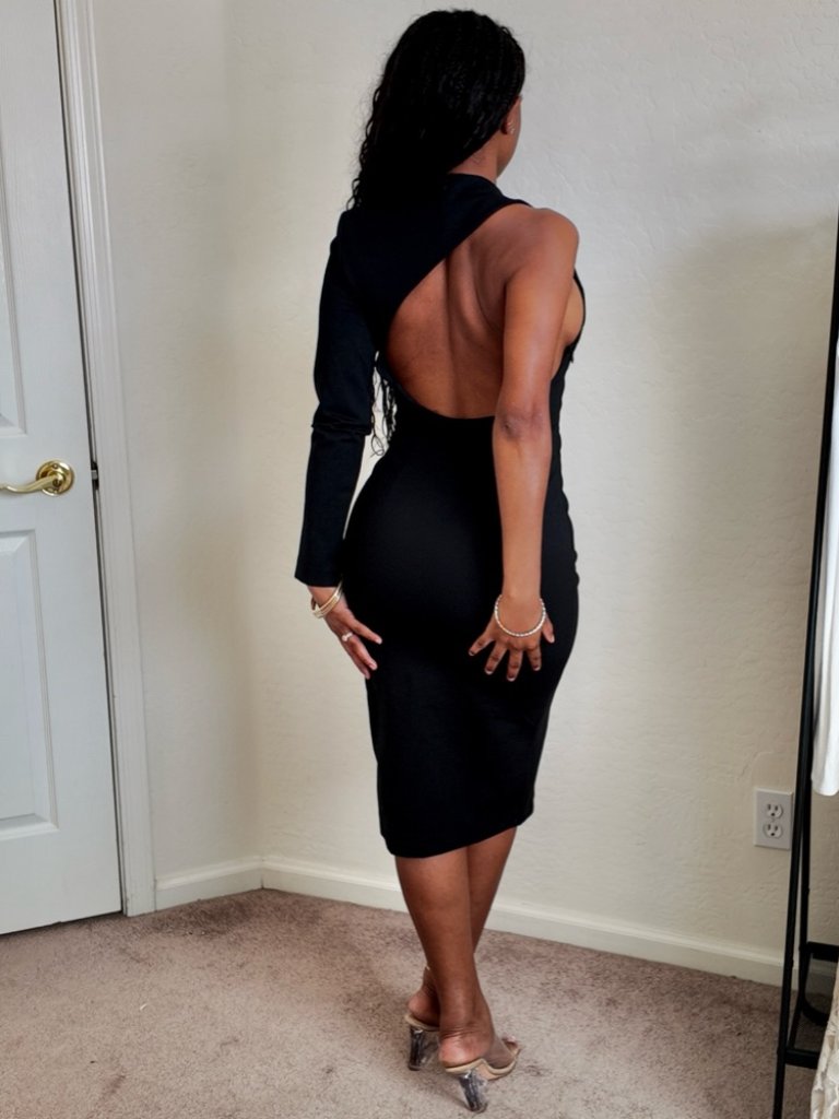"Elvia" One Sleeve Midi Dress - Aliava (Previously Alieva)